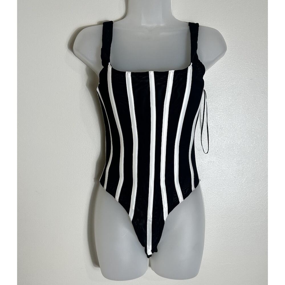 MISHA Corset Bodysuit Black White Contrast Panel Sleeveless Women’s US 4 AU 8